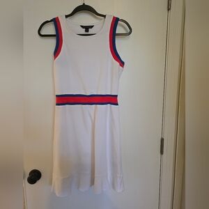 Boston Proper White Mini Dress with Red and Blue Accents